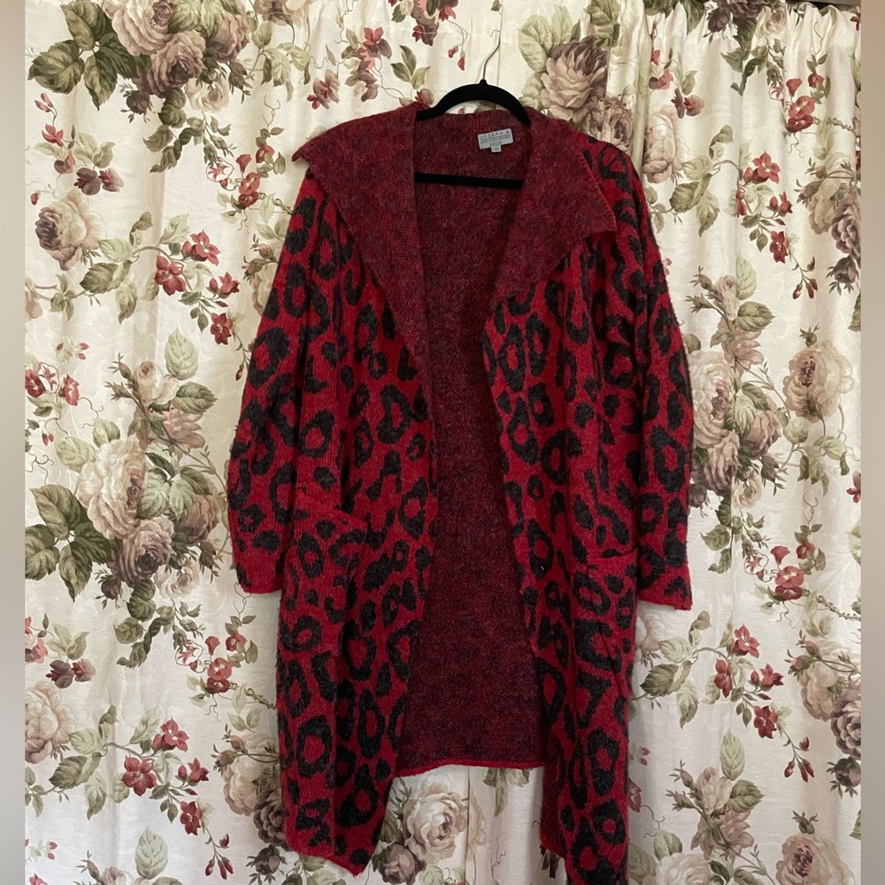 Red leopard cardigan